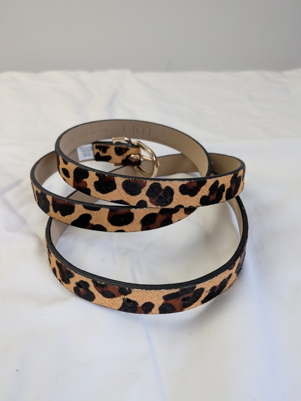LOFT Leopard Print Skinny Belt with Gold Buckle